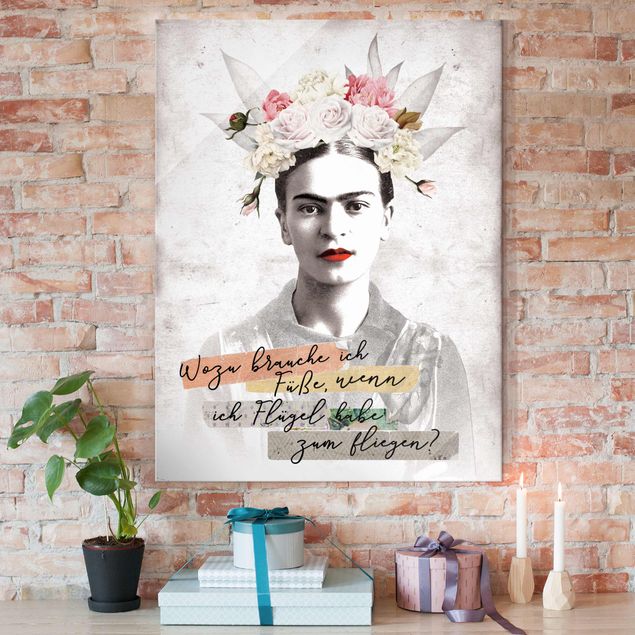Glas Wandbilder XXL Frida Kahlo - Zitat