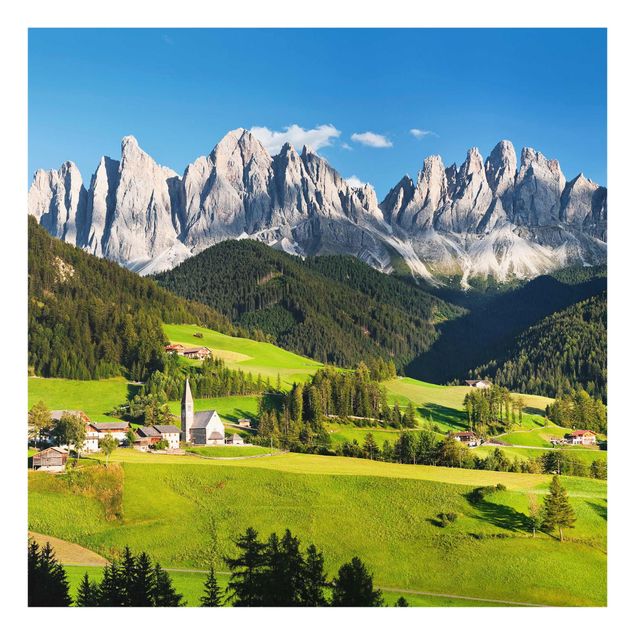 Glas Wandbilder Geislerspitzen in Südtirol