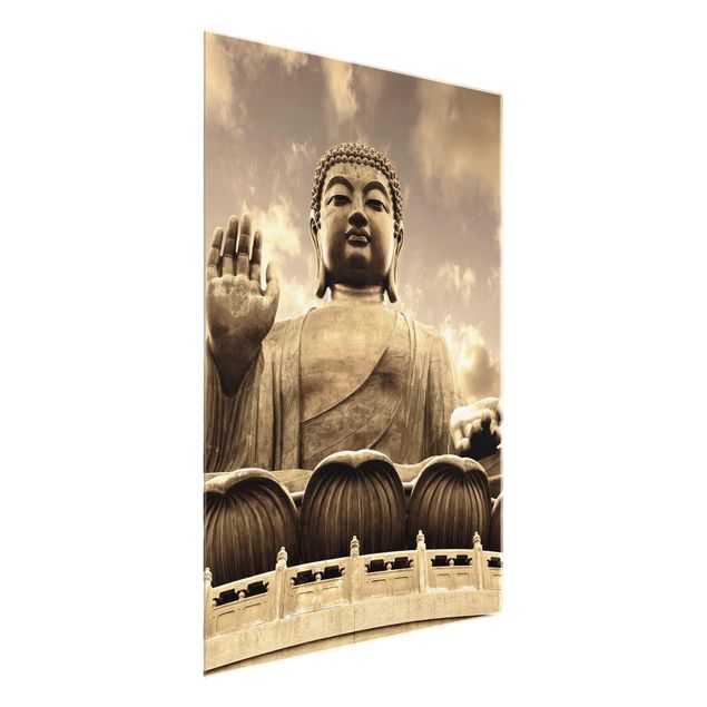 Glasbild - Großer Buddha Sepia - Hoch 3:4