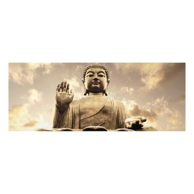 Glasbild - Großer Buddha Sepia - Panorama Quer