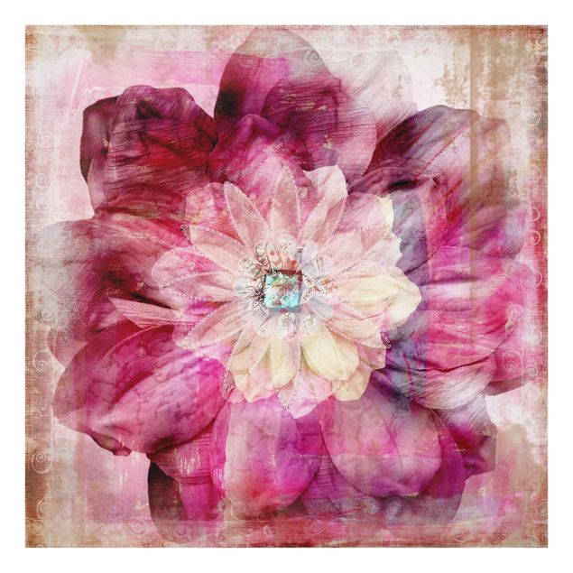 Glasbild - Grunge Flower - Quadrat 1:1