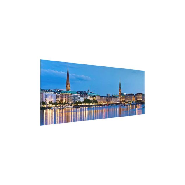 Glasbild - Hamburg Skyline - Panorama Quer