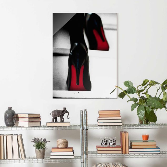 Glasbilder Schwarz-Weiß High Heels in Rot