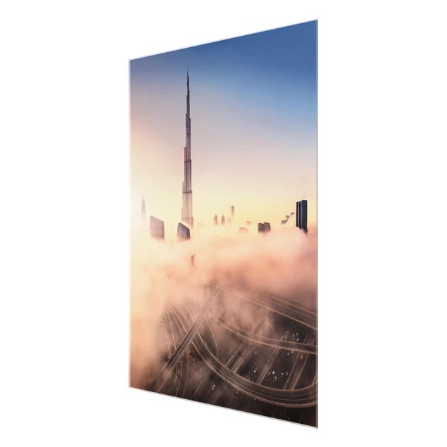 Glasbild - Himmlische Skyline von Dubai - Hochformat 4:3