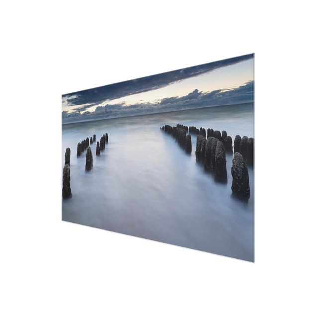 Glas Wandbilder Holzbuhnen in der Nordsee auf Sylt