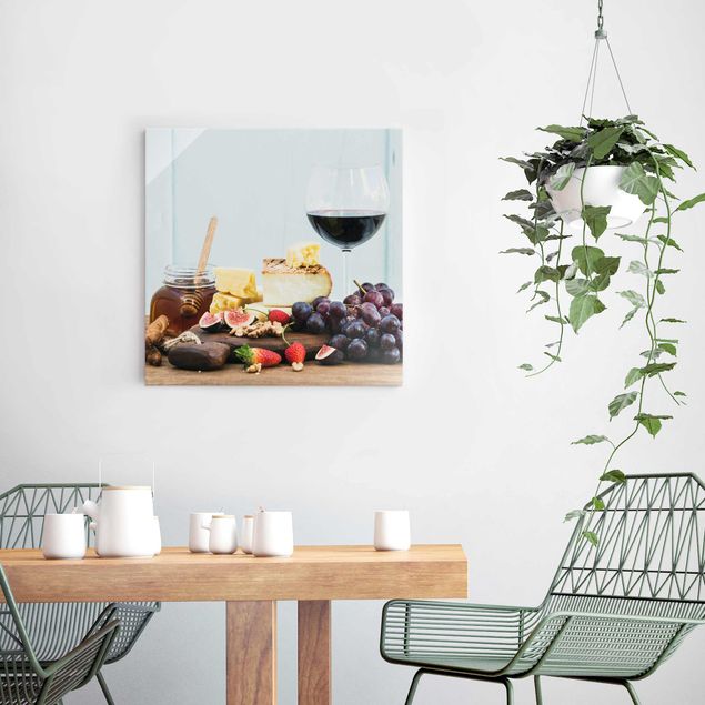 Glasbilder Käse und Wein