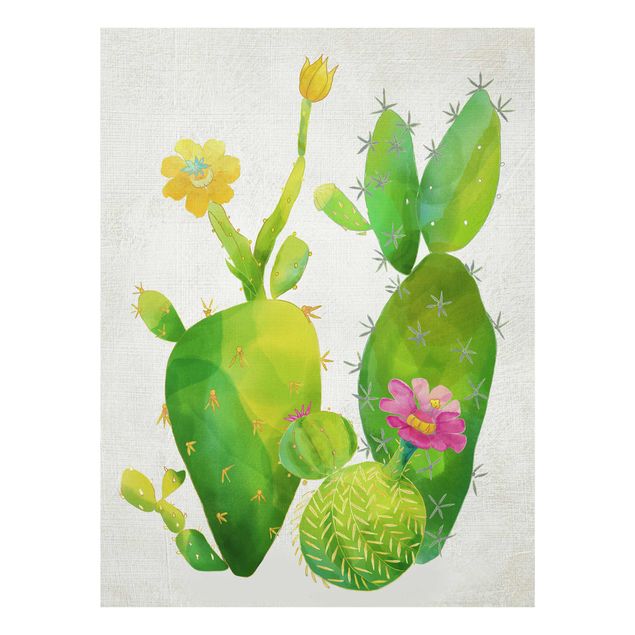 Glasbild - Kaktusfamilie rosa gelb - Hochformat 4:3