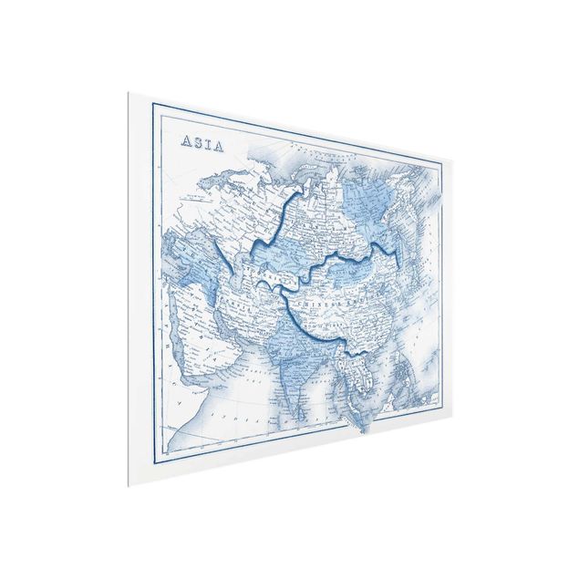Glasbild - Karte in Blautönen - Asien - Querformat 3:4