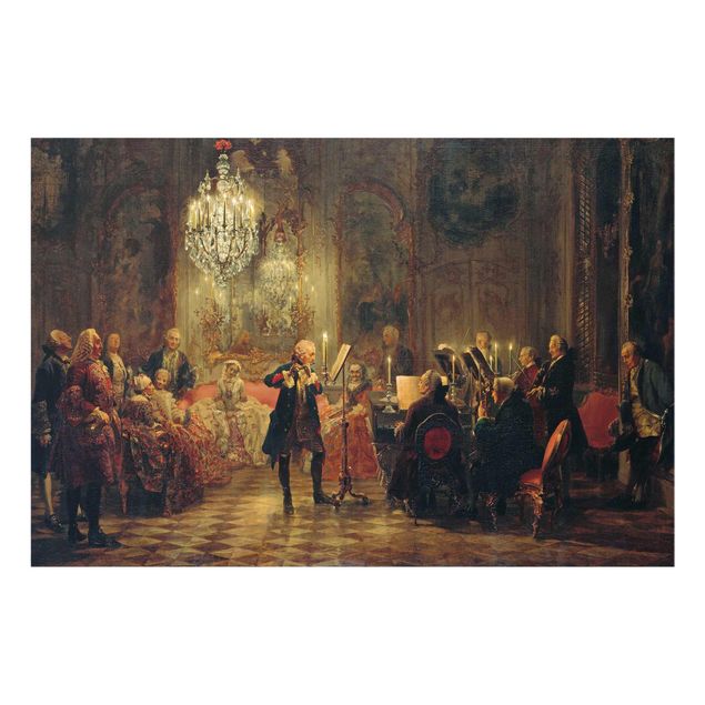 Glasbild - Kunstdruck Adolph von Menzel - Flötenkonzert Friedrichs des Großen in Sanssouci - Quer 3:2