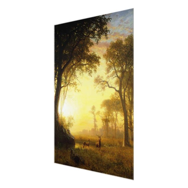 Glasbild - Kunstdruck Albert Bierstadt - Sonnenbeschienene Lichtung - Hoch 3:4