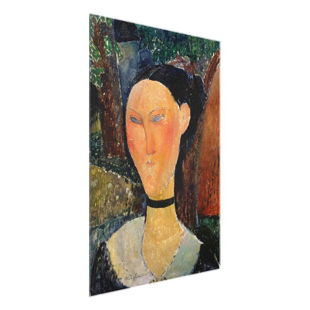 Glasbild - Kunstdruck Amedeo Modigliani - Junge Frau mit Velour-Halsband - Hoch 3:4