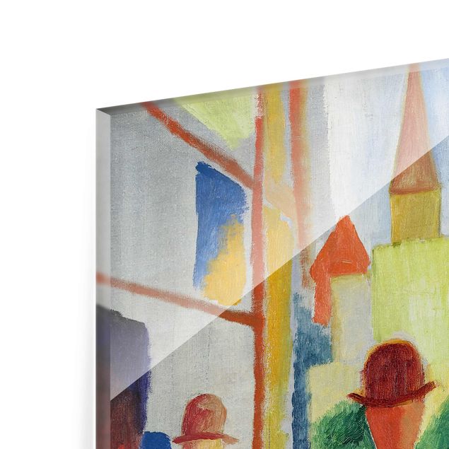 Glasbild - Kunstdruck August Macke - Helle Straße mit Leuten - Hoch 3:4
