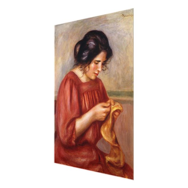 Glasbild - Kunstdruck Auguste Renoir - Gabrielle beim Stopfen - Impressionismus Hoch 3:4