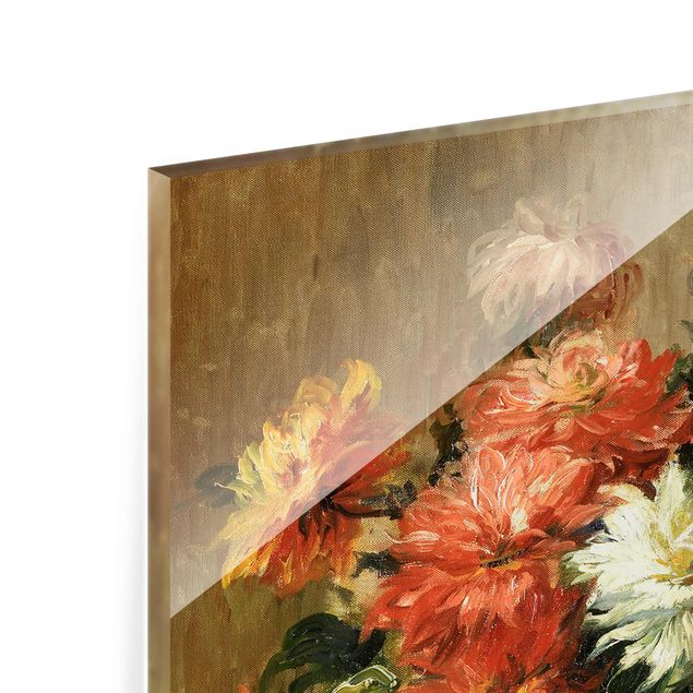 Glasbild - Kunstdruck Auguste Renoir - Stillleben mit Dahlien - Impressionismus Hoch 3:4