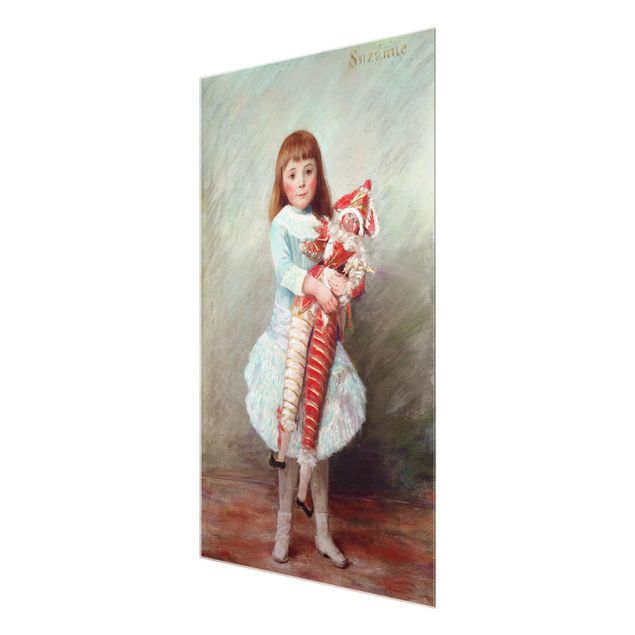 Glasbild - Kunstdruck Auguste Renoir - Suzanne mit Harlekinpuppe - Impressionismus Hoch 2:3