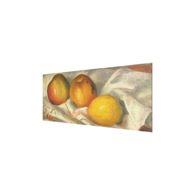 Glasbild - Kunstdruck Auguste Renoir - Zwei Äpfel und eine Zitrone - Impressionismus Panorama Quer