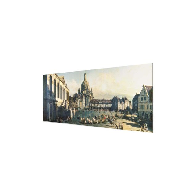 Glasbild - Kunstdruck Bernardo Bellotto - Der Neue Markt in Dresden - Panorama Quer