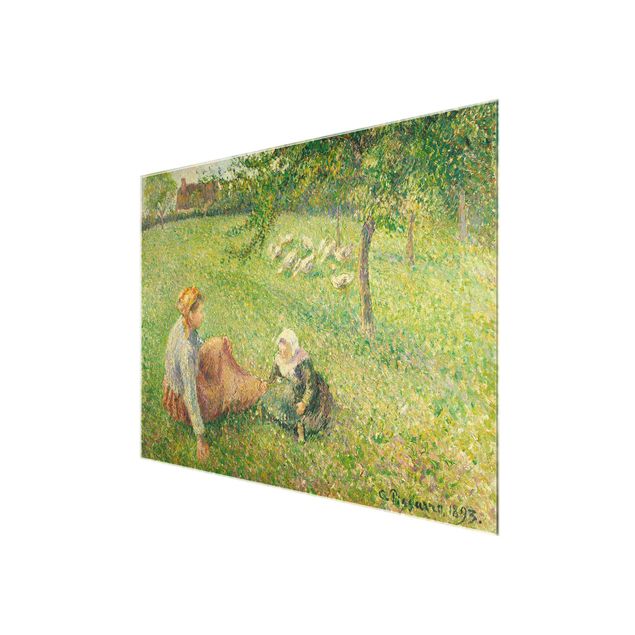 Glasbild - Kunstdruck Camille Pissarro - Die Gänsehirtin - Impressionismus Quer 4:3