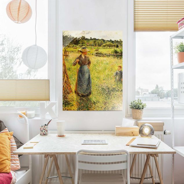 Wandbilder Glas Natur Camille Pissarro - Die Heumacherin