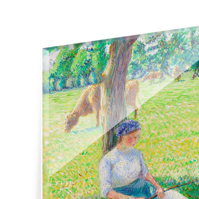 Glasbild - Kunstdruck Camille Pissarro - Kuhhirtin, Eragny - Impressionismus Quer 4:3