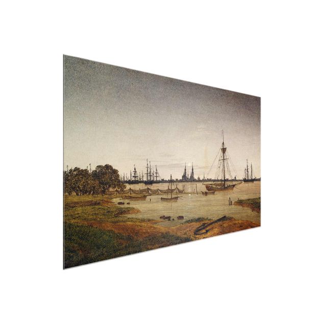 Glasbild - Kunstdruck Caspar David Friedrich - Hafen bei Mondschein - Quer 3:2