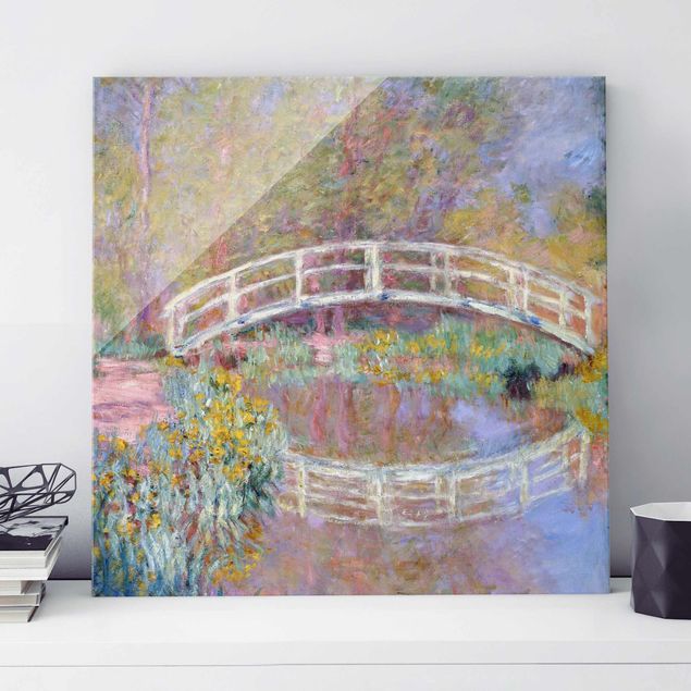 Glas Wandbilder XXL Claude Monet - Brücke Monets Garten