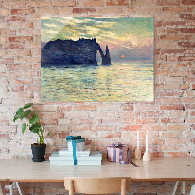 Glasbilder Strand und Meer Claude Monet - Felsen Sonnenuntergang