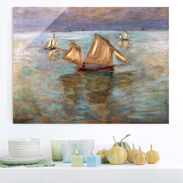 Glas Wandbilder XXL Claude Monet - Fischerboote