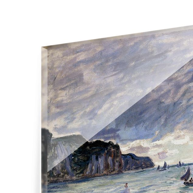 Glasbild - Kunstdruck Claude Monet - Fischerboote vor der Küste und den Felsen von Pourville - Impressionismus Quer 4:3