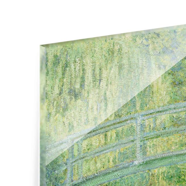 Glasbild - Kunstdruck Claude Monet - Seerosenteich und japanische Brücke - Impressionismus Quadrat 1:1