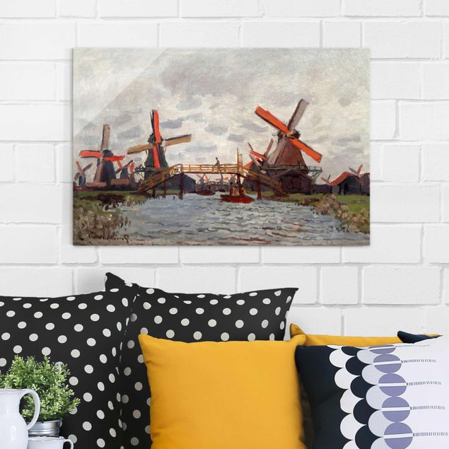 Glasbild Stadt Claude Monet - Windmühlen Zaandam