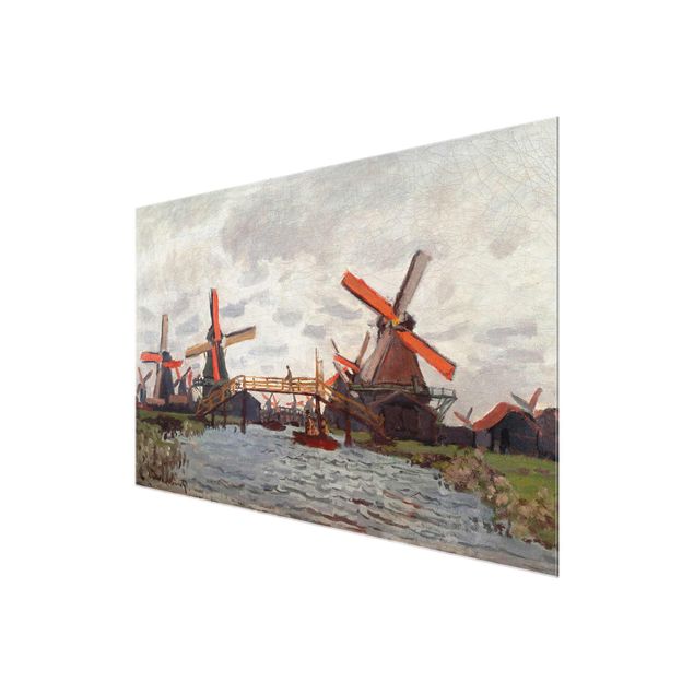 Glasbild - Kunstdruck Claude Monet - Windmühlen in Westzijderveld in der Nähe von Zaandam - Impressionismus Quer 3:2