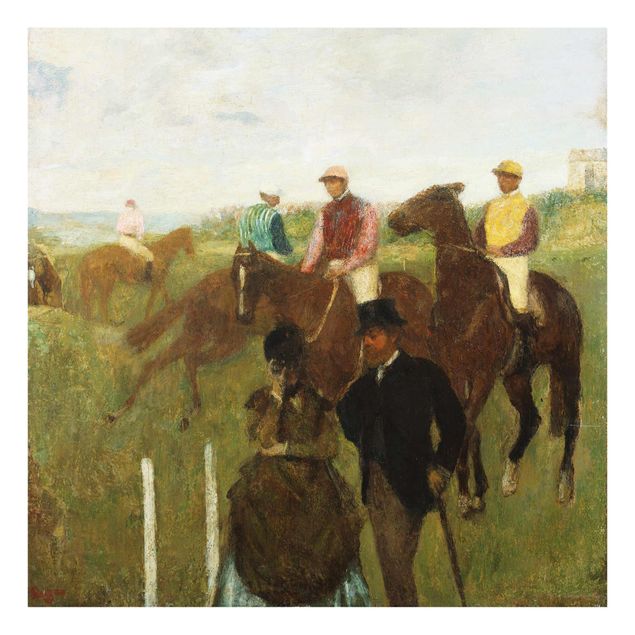 Glasbilder Edgar Degas - Jockeys auf Rennbahn