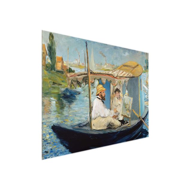 Glasbild - Kunstdruck Edouard Manet - Die Barke (Claude Monet in seinem schwimmenden Atelier) - Quer 4:3