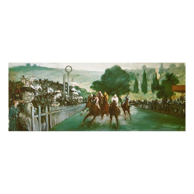 Glasbild - Kunstdruck Edouard Manet - Pferderennen in Longchamps - Panorama Quer