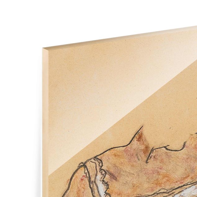 Glasbild - Kunstdruck Egon Schiele - Weiblicher Torso in Unterwäsche und schwarzen Strümpfen - Hoch 2:3