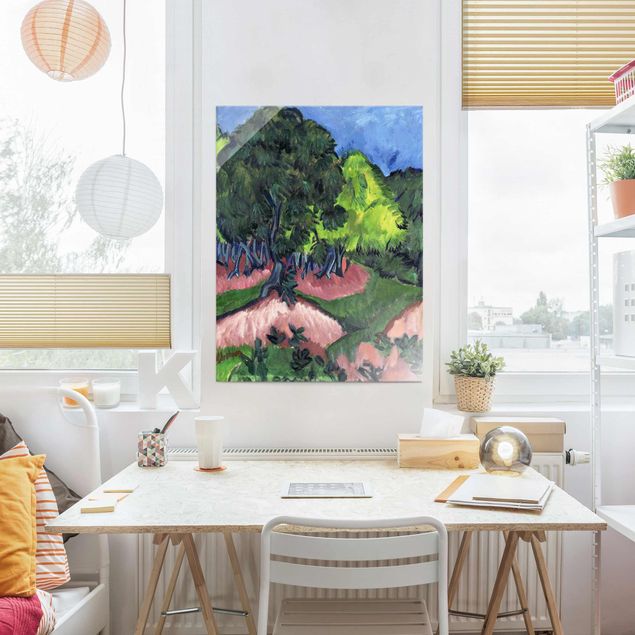 Wandbilder Glas Natur Ernst Ludwig Kirchner - Landschaft mit Kastanienbaum