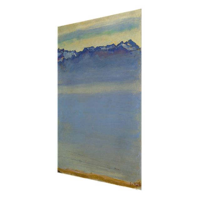 Glasbild - Kunstdruck Ferdinand Hodler - Genfer See mit Savoyer Alpen - Hoch 3:4