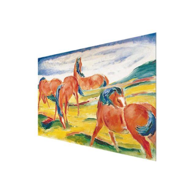 Glasbild - Kunstdruck Franz Marc - Weidende Pferde III - Expressionismus Quer 3:2