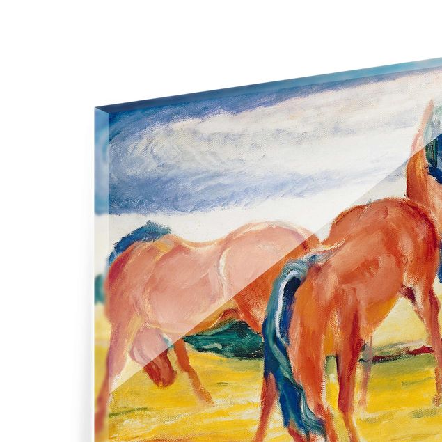 Glasbild - Kunstdruck Franz Marc - Weidende Pferde III - Expressionismus Quer 3:2