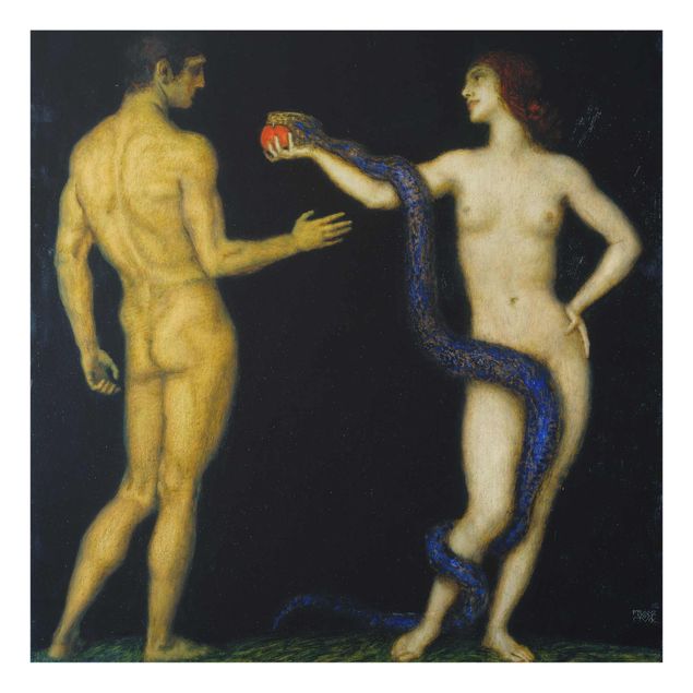 Glasbild - Kunstdruck Franz von Stuck - Adam und Eva - Quadrat 1:1