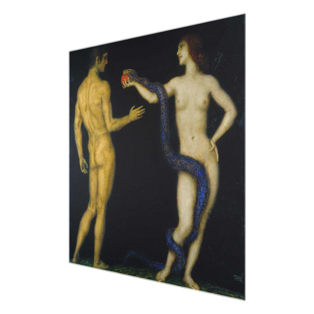 Glasbild - Kunstdruck Franz von Stuck - Adam und Eva - Quadrat 1:1