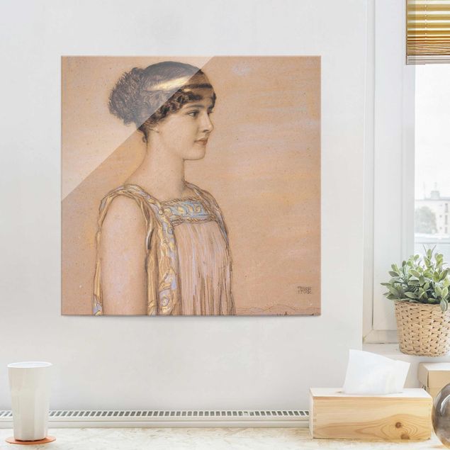 Glasbild - Kunstdruck Franz von Stuck - Portrait von Mary in einem griechischen Kostüm - Quadrat 1:1