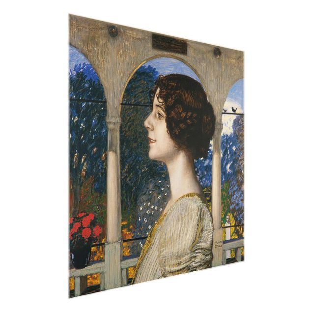 Glasbild - Kunstdruck Franz von Stuck - Weibliches Portrait, in der Säulenhalle - Quadrat 1:1