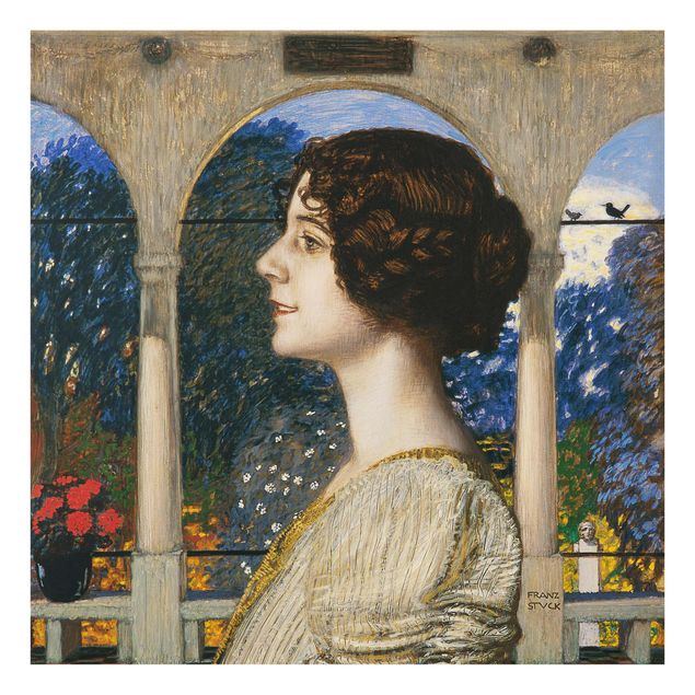 Glasbild - Kunstdruck Franz von Stuck - Weibliches Portrait, in der Säulenhalle - Quadrat 1:1