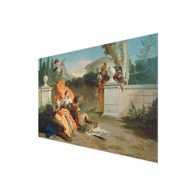 Glasbild - Kunstdruck Giovanni Battista Tiepolo - Rinaldo und Armida werden von Ubaldo und Carlo überrascht - Quer 3:2