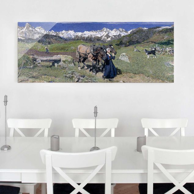 Glasbilder Natur Giovanni Segantini - Frühling in den Alpen