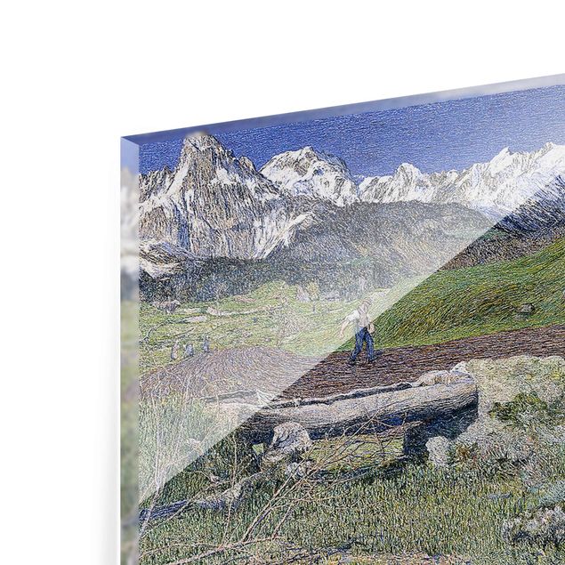 Glasbild - Kunstdruck Giovanni Segantini - Frühling in den Alpen - Panorama Quer