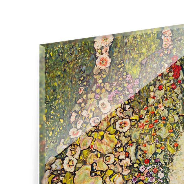 Glas Wandbilder Gustav Klimt - Gartenweg mit Hühnern