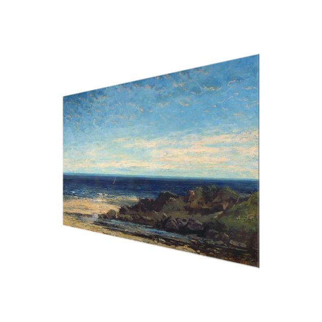 Glasbild - Kunstdruck Gustave Courbet - Blaues Meer - blauer Himmel - Quer 3:2